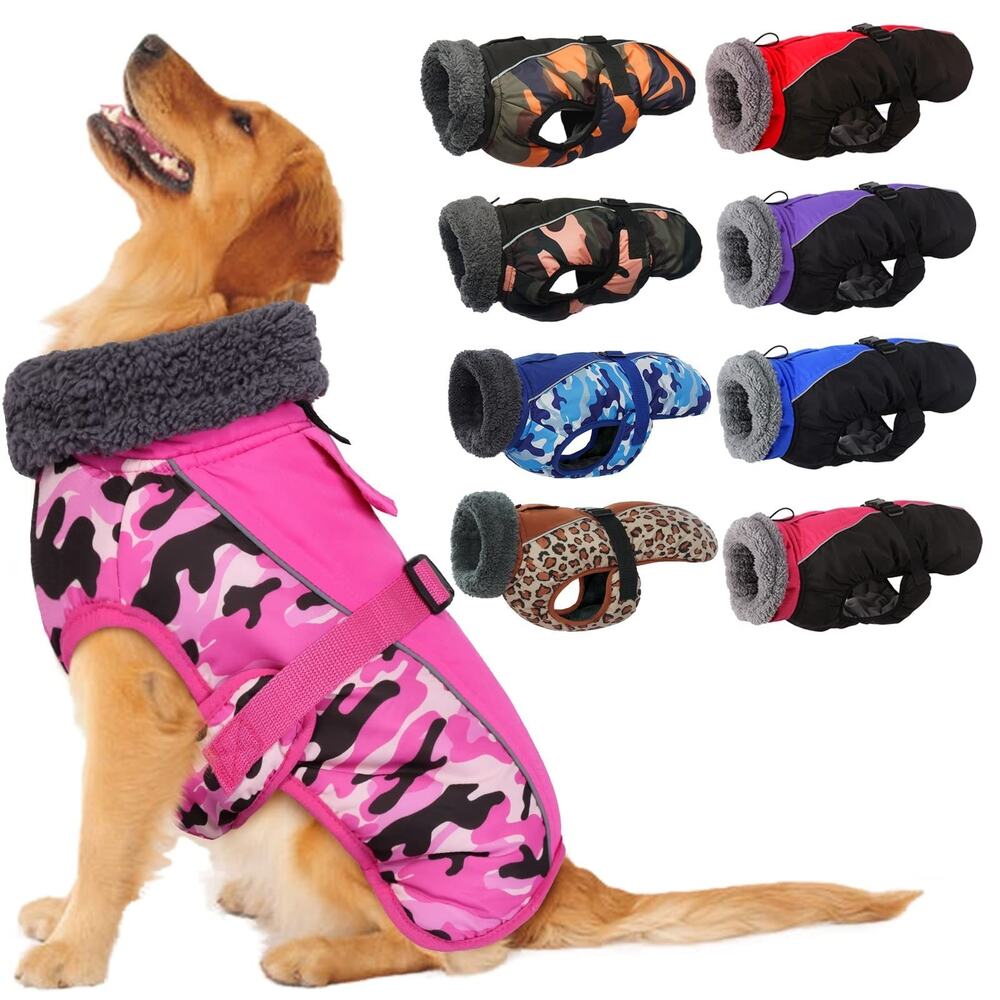 Pink Camouflage Insulated Dog Coat with Fleece Collar